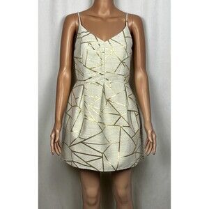 Luvalot Women’s Size 10 Gold Striped Geometric Print Sleeveless Mini Dress